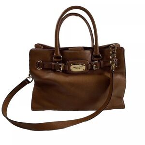 Michael Kors Women's Large Brown Hamilton Crossbody Handbag Leather Satchel